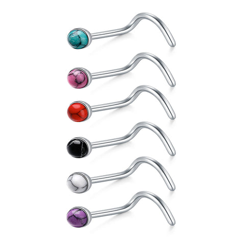 Nose Screw Rings 18g Stainless Steel Turquoise Nose Screw Hypoallergenic Nostril Piercing