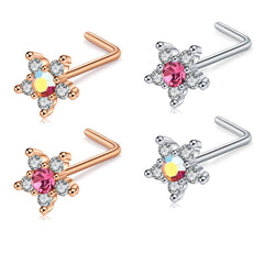 20g Nose Rings L Shape Flower With Zircon Nose Stud Ring Piercing