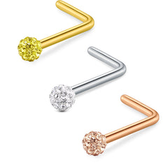 Surgical Steel 20g Nose Stud Crystal Ball L Shaped Piercing Jewelry