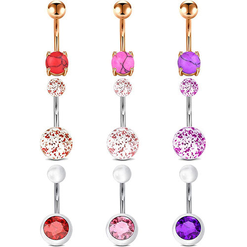 14G Belly Button Rings Set Graceful Synthetic Opal Marble Stone