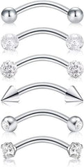 D.Bella 6pcs 16G Rook Earrings Cubic Zirconia Curved Barbell Eyebrow Rings Rook Daith Earrings 8mm (5/16")