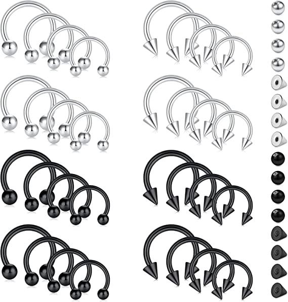 D.Bella 14G Variety of Sizes Horseshoe Rings Surgical Steel Nose Ring Set Horseshoe Ring 24pcs