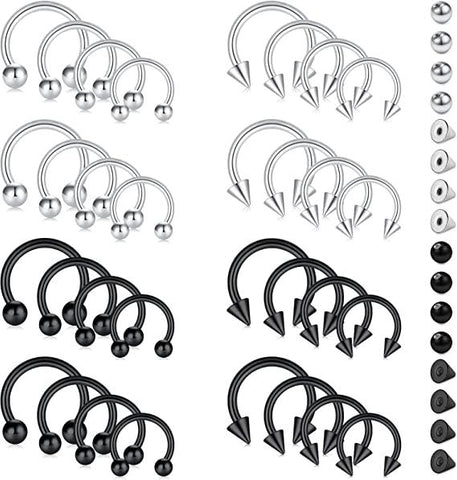 D.Bella 14G Variety of Sizes Horseshoe Rings Surgical Steel Nose Ring Set Horseshoe Ring 24pcs