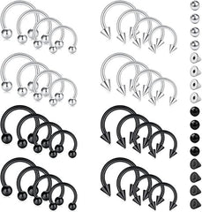 D.Bella 16G Variety of Sizes Nose Ring Set Horseshoe Rings Surgical Steel Nose Septum Hoop 24Pcs