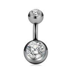 6mm Belly Ring Silver Crystal 14G Titanium