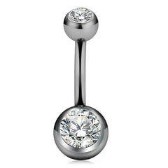 10mm Belly Ring Silver Crystal 14G Titanium