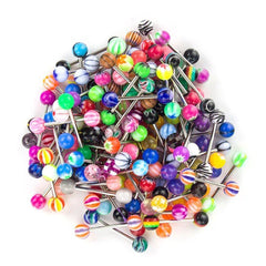 50Pcs Tongue Rings Straight Barbells Surgical Steel Tongue Piercing Jewelry 16mm 14g Mixed colors External Thread