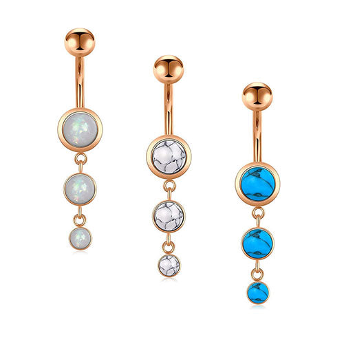 D.Bella 14G Dangle Belly Button Rings Synthesis Opal Turquoise and Marble CZ Style