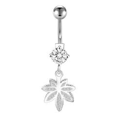 Titanium Belly Button Ring with Leaf Dangle