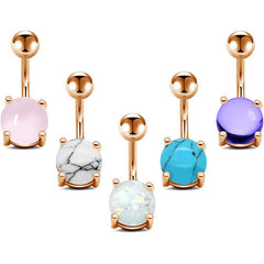 D.Bella Belly Button Rings Stainless Steel 14G CZ Opal Navel Rings Barbells