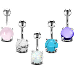 D.Bella Belly Button Rings Stainless Steel 14G CZ Opal Navel Rings Barbells