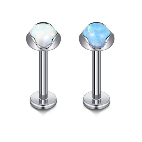 16G Lip Bar Labret Stud Titanium Helix Tragus Earring Stud with Opal 6/8/10mm Length Available