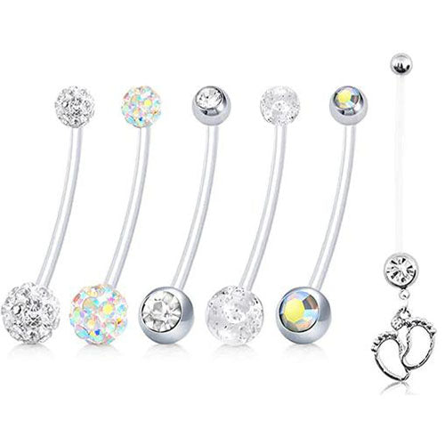 D.Bella Pregnancy Maternity Flexible Bioplast Long Belly Button Rings Navel Retainer Body Piercing Varied Style