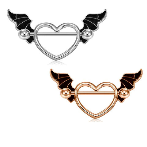 1 Pair 14g Nipple Rings Body Piercing Nipple Shield Ring Jewelry Bat wing shape 21mm