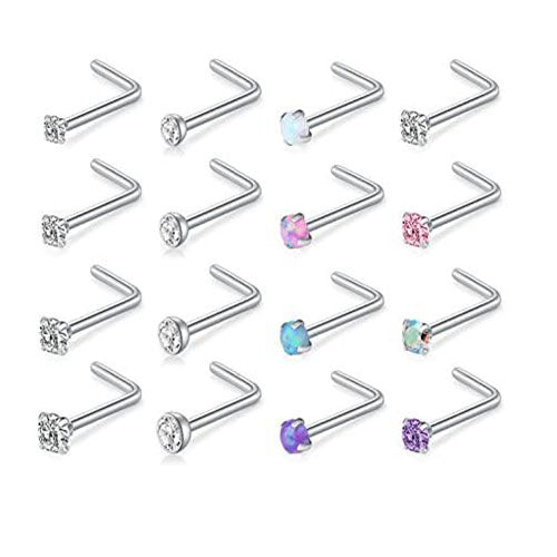 20G Nose Studs Stainless Steel 2mm Opal CZ L Shaped Nose Rings Studs Nose  Rings for Women Nostrial Piercing Jewelry 