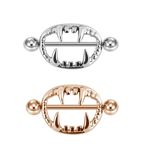1 Pair Nipple Ring Nipple Barbell Rings Bars Body Piercing Jewelry 14g 20/16mm Nipple Shield Ring teeth design