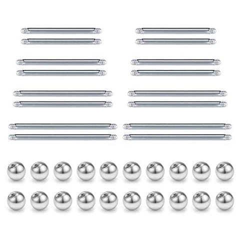 D.Bella Replacement Balls Surgical Steel Straight Bar Body Piercing Jewelry Barbell Parts 14G 12mm 14mm 16mm 18mm Bar Length