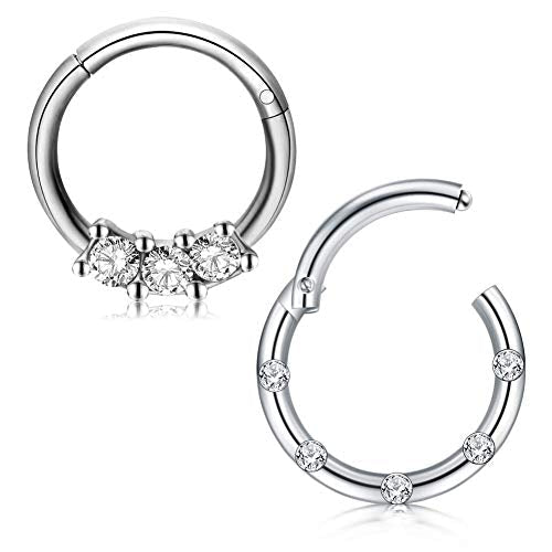 D.Bella 16G Stainless Steel Nose Rings Hoop CZ Clicker Seamless Segment Septum Rings Piercing Jewelry 8mm