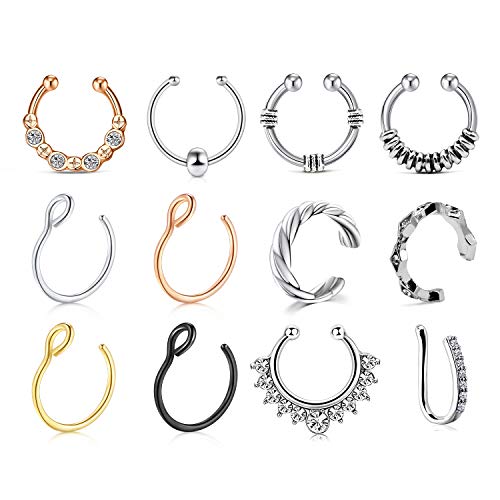 D.Bella Fake Nose Rings Hoop Clip On Nose Septum Ring Faux Non-Pierced Nose Lip Rings Earrings Jewelry