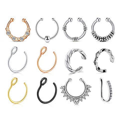 D.Bella Fake Nose Rings Hoop Clip On Nose Septum Ring Faux Non-Pierced Nose Lip Rings Earrings Jewelry