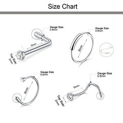 D.Bella Silver Nose Ring, 20G 316L Stainless Steel Nose Ring Studs for Body Piercing Jewelry 8mm