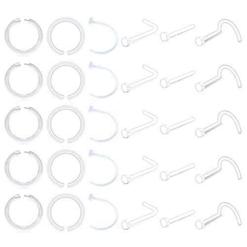D.Bella 18G Clear Nose Rings Retainer & 20G Clear Nose Rings Hoop Flexible Acrylic Clear Nose Piercing Retainer Kit for Work Surgery