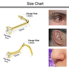 D.Bella Gold Nose Stud 18 Gauge-Nose Ring Hoop 8mm 10mm 12mm Nose Screws and Clear Nose Studs