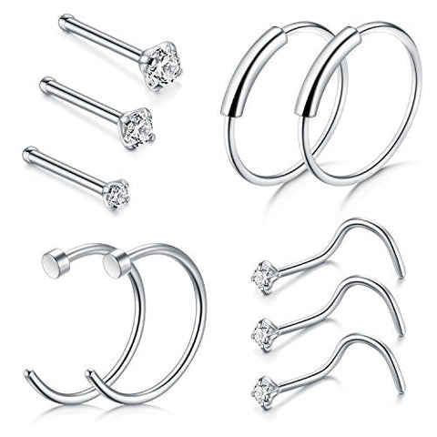 D.Bella Nose Piercing, 22G Nose Pin Studs 1.5mm 2mm 2.5mm Fake Nose Ring Ear Lip Hoop Jewelry, Silver