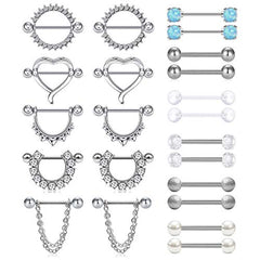 D.Bella 14G Nipple Rings Stainless Steel Nipple Piercing Jewelry for Women 14mm 9/16Inch 11 Pairs