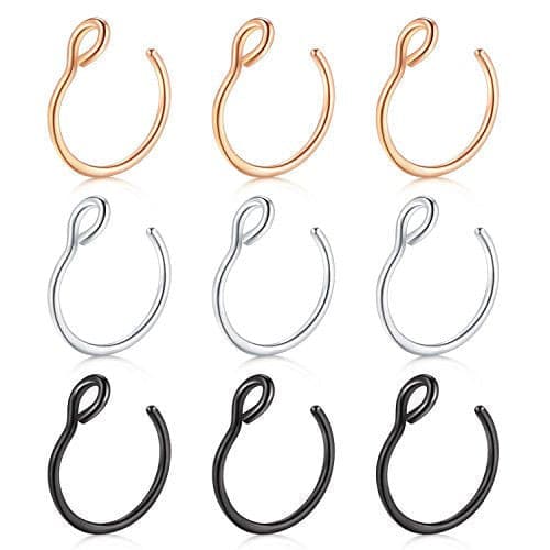 D.Bella Fake Nose Ring Hoop, 20G Faux Piercing Jewelry 8mm Fake Nose Ring Hoop for Faux Lip Septum Nose Ring Set
