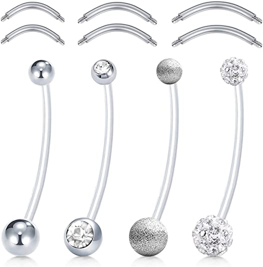 D.Bella Pregnancy Belly Button Rings Long Bar 38mm Sport Maternity Flexible Bioplast Clear Navel Belly Rings Piercing Retainer for Pregnant Women Mix Style