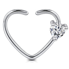 Silver Heart Shaped Daith Cartilage Earring Hoop Left Right 16G Piercing Ring