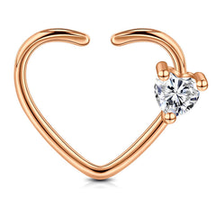 Rosegold Heart Shaped Daith Cartilage Earring Hoop Left Right 16G Piercing Ring