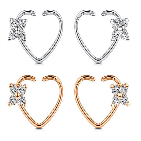 Heart Shaped Daith Earring 16G Cartilage Piercing Ring 8mm with Flower CZ