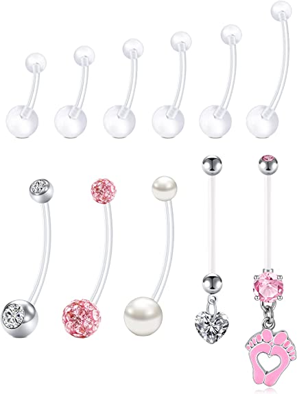 Amazon.com: VANGOT 14G Pregnant Belly Ring with Replacement Balls for Women  Girls Acrylic Flexible Bioplast Sport Maternity Belly Button Ring Retainer  Pink Balls for Replacement 16-38mm : Clothing, Shoes & Jewelry