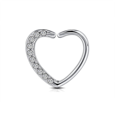 Daith Cartilage Earring Hoop Heart Shaped with Diamond