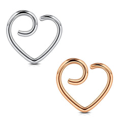 Heart Shaped Daith Earring Stainless Steel 16G 10mm Ring Silver Rosegold