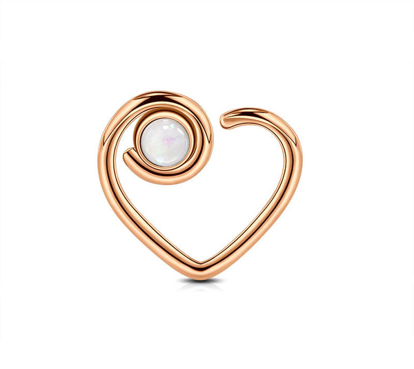 16G Heart Shaped  Daith Earring Rosegold with Opal