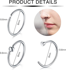 D.Bella 36Pcs 22G Nose Rings Nose Studs Nose Piercing Jewelry Nose Ring Hoop Screw Stainless Steel for Women Men