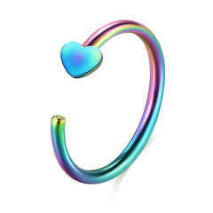 20G 8mm rainbow nose rings hoop with heart top