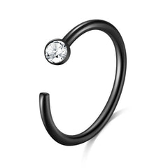 20G 8mm black nose rings hoop with 2mm CZ