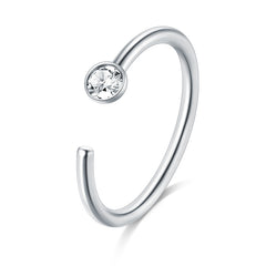 20G 8mm silver nose rings hoop with 2mm CZ