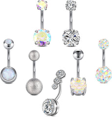 14g Belly Button Rings Surgical Steel CZ with Retainers Navel Ring Barbell for Women Girls Body Piercing Jewelry Rose Gold Silver