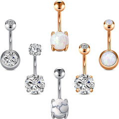 14G Belly Button Rings Stainless Steel Belly Rings for Girl Women Reverse Navel Rings Synthetic Opal CZ Belly Piercing Jewelry
