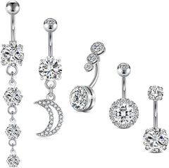 Belly Button Rings 14G Surgical Stainless Steel CZ Navel Belly Rings 3/8&#34; 10mm Piercing Barbell Body Jewelry for Women Girls