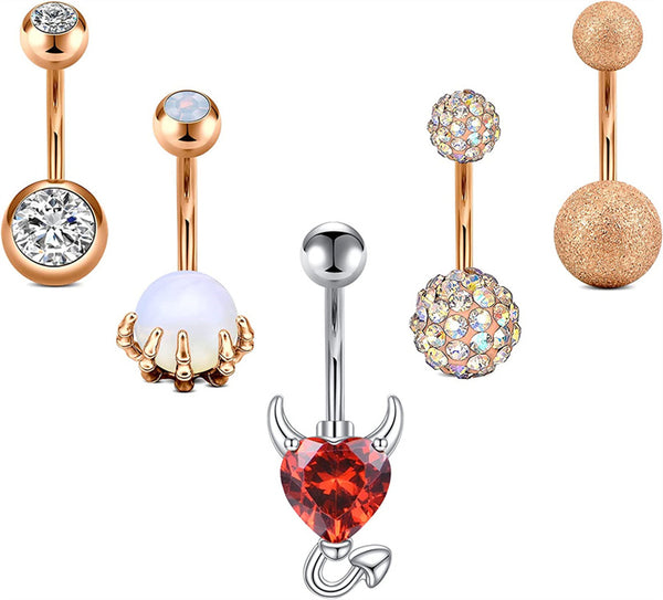 14G Belly Button Rings for Women Surgical Steel Skull Hand with Opal Devil Heart Navel Rings Belly Piercing Jewelry