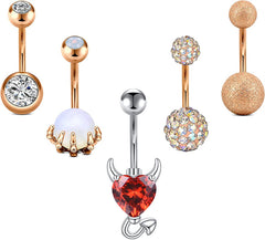 14G Belly Button Rings for Women Surgical Steel Skull Hand with Opal Devil Heart Navel Rings Belly Piercing Jewelry