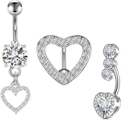 14G Heart Belly Button Rings Stainless Steel Belly Rings Piercing For Women Navel Rings Silver Rose Gold