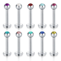 Multi-color CZ Inlaid Tragus Earrings 16G Lip Ring Lanret Stud Piercing Silver Barbell