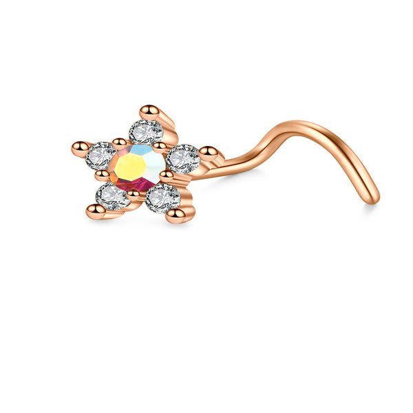 Rose Gold Rainbow CZ Nose Rings